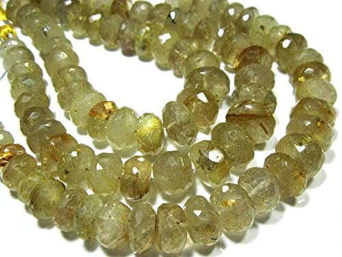 Quartz rutilé doré en perles rondelles facettées 9-12mm pour création de bijoux DIY.