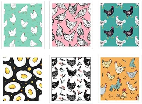 6 Pcs Swedish Kitchen Dish Cloths Kitchen Towels Reusable Sponge Cleaning Cloths Wipes Absorbent Dish Cloth Quick Drying Washable Decorative Tea Towels No Odor Bar Hand Towel (Chicken)