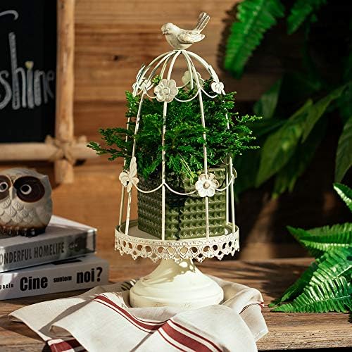 Sziqiqi Ornamental Bird Cage Candleholder for Antique Decor, Fit for Flowers Planter Candles Garland Cupcake Display for Wedding Centerpiece Holiday Decoration, Distressed Ivory 38cm/15 inch