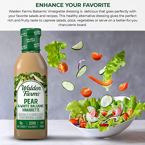 Walden Farms Pear White & Balsamic Vinaigrette Dressing 12 Oz Bottle - Fresh And Delicious | Sugar Free 0G Net Carbs Condiment | Kosher Certified | So Tasty On Salads | Pizza | Vegetables | Marinades | Cocktails And More #TOP3