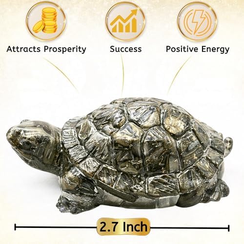 Amazing Gemstone Natural Pyrite Tortoise Turtle Figurine | Feng Shui Wealth & Good Luck Turtle | Prosperity & Positive Energy Crystal Healing Home Decor Gift - 3