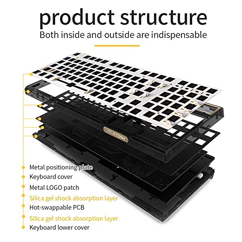Gk98 Rgb Mechanical Keyboard Diy Kit Hot-Swappable Three-Mode Wired 2.4G Bt5.0 Custom Keyboard Compatible With Akko, Cherry Mx, Gateron, Kailh Mechanical Axis (Transparent Black) #TOP3