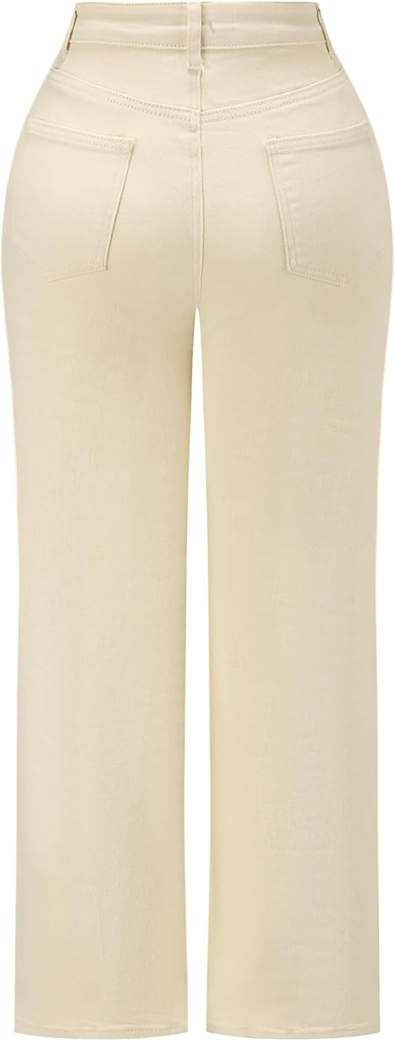 THUNDER STAR Womens High Waisted Wide Leg Jeans Stretchy Distressed Denim Pants - Image 3