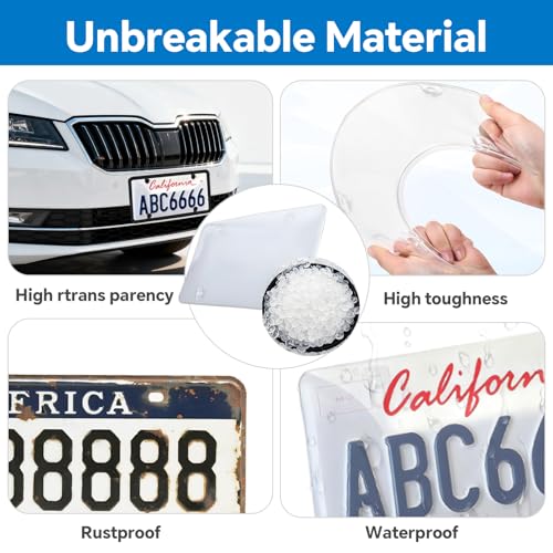 2 Pack Clear License Plate Covers: Front/Rear License Plate Frames with Screws Caps, Rustproof, Unbreakable, Easy Install for Cars, Trucks, SUVs, Transparent — view 2