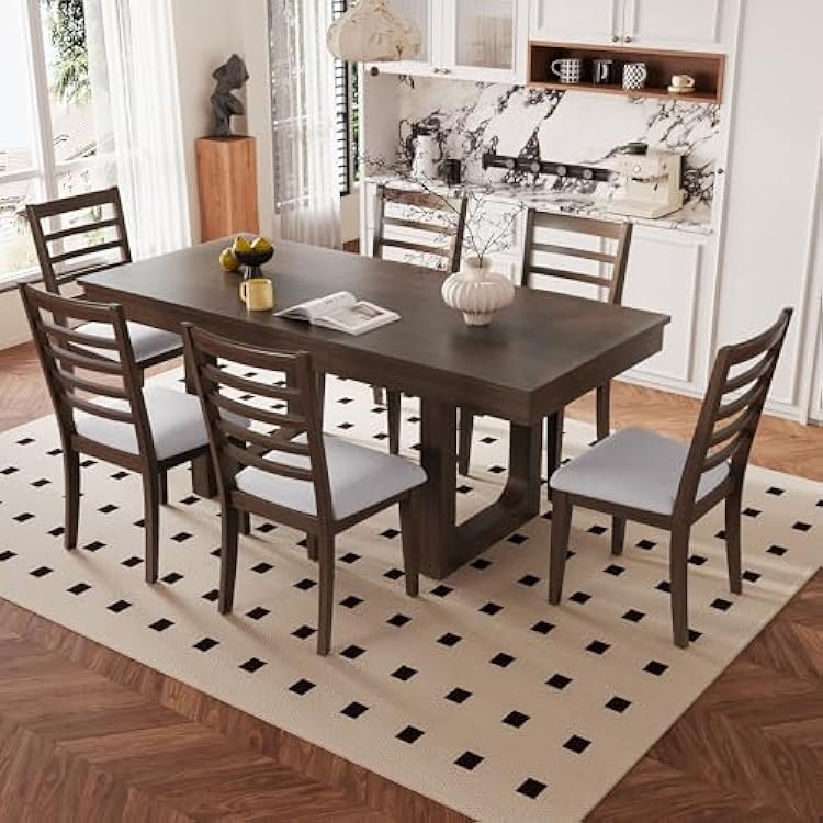 Linique 7-Piece Dining Table Set for 6, Rustic Armenia Ubuy