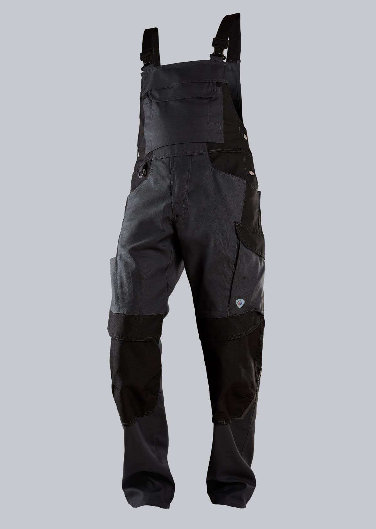 BP 1821-565-5632-39/42L - Peto de mezcla de tela, tirantes elásticos con clip, 65% poliéster, 35% algodón, color antracita y negro, talla 39/42 L