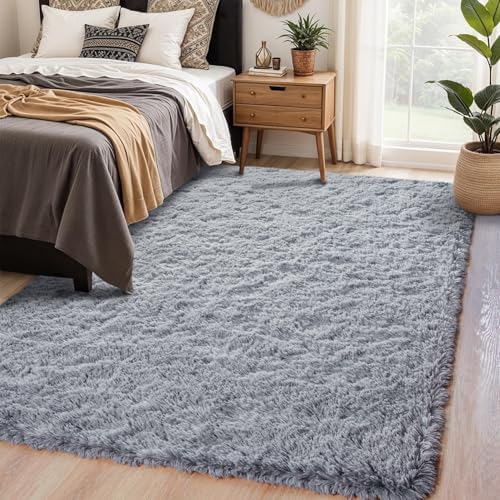 Chicrug Soft Area Rugs for Bedroom Living Room Plush Fluffy Rug 9x11 Feet, Shag Furry Area Rug Carpet Non Shedding for Nursery Children Kids Girls Room Home Decorative, Grey