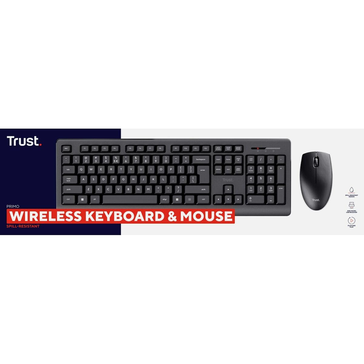 Trust Tastiera e mouse wireless Primo nero monocromatico inglese USA QWERTY US