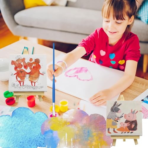 Pacote com 12 kits de pintura de 10 x 10 cm quadros de lona para pintura com pincéis, bandejas de ti