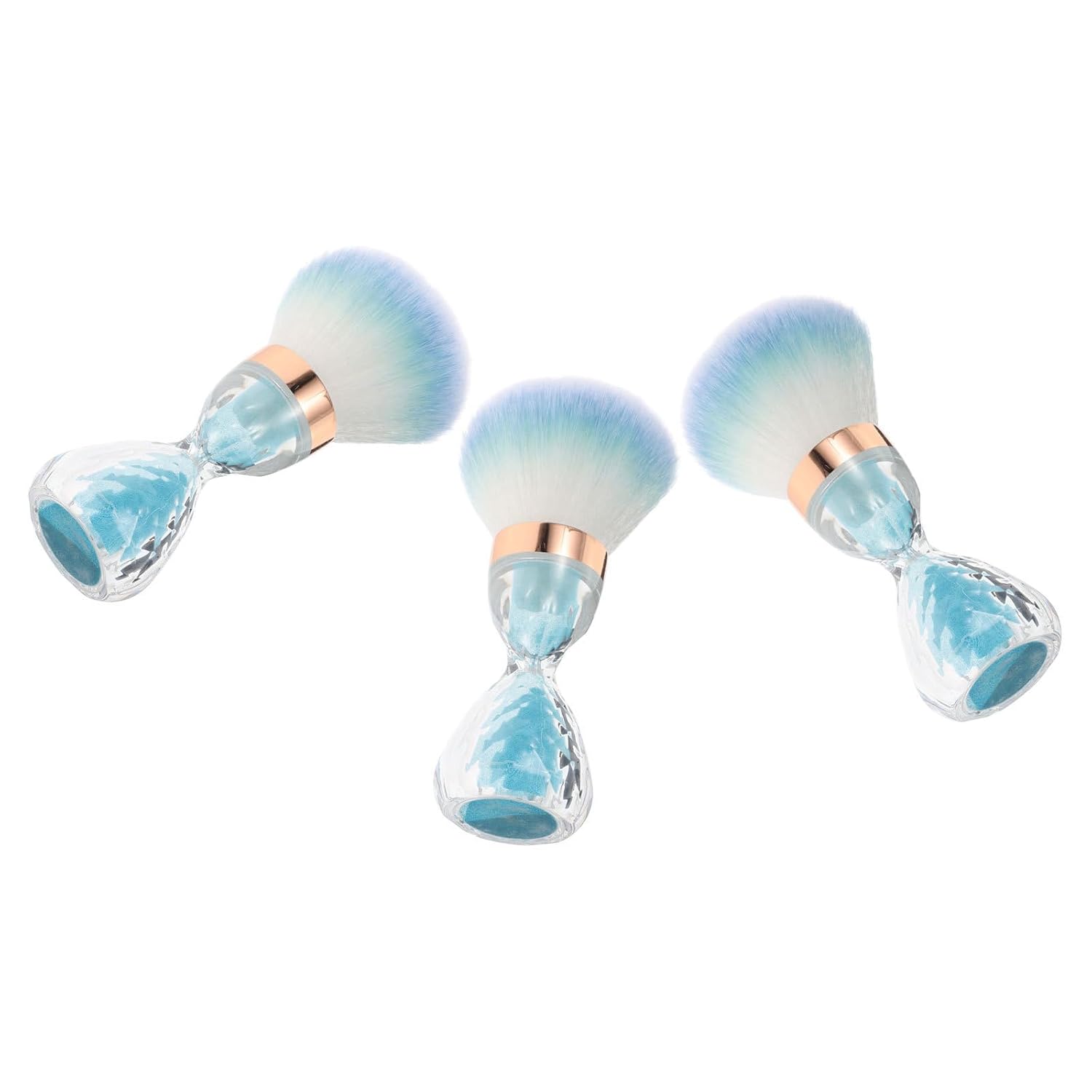 3pcs Professional Nail Dust Cleaning Brush for Fingernails with Soft Fiber Bristles and Curved Shape, Multi-function Powder Remover Brush for Manicure and Home Salon Use, Blue