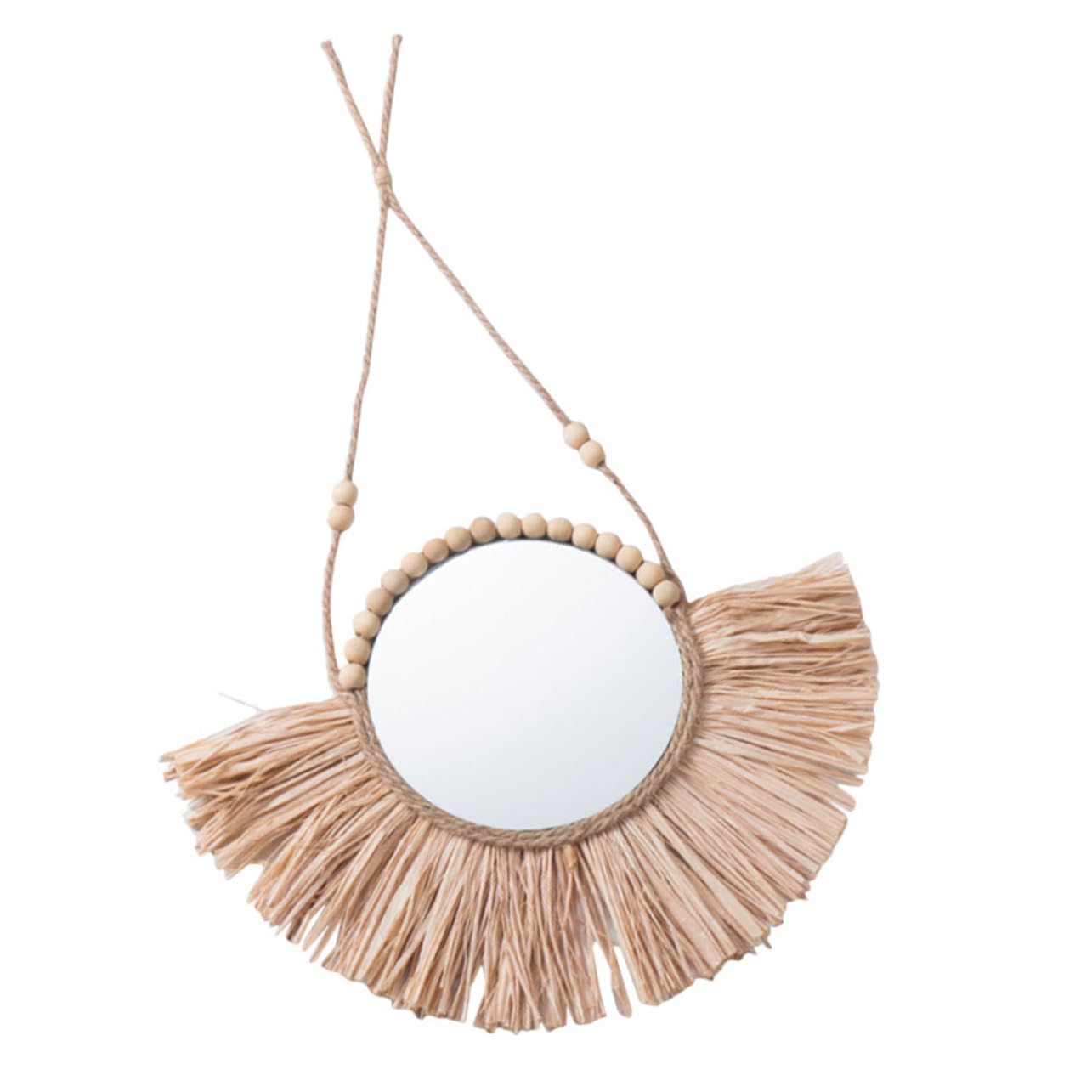 LIFKOME Handgefertigter Runder Wandspiegel mit Bastdesign, Beige, Dekorativ