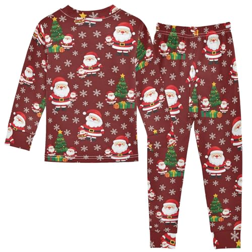 Pajama Sets Long Sleeve Christmas Santa Pattern on Red Snowflake Soft Comfy Sleepwear 2 Piece PJS 3-8T3