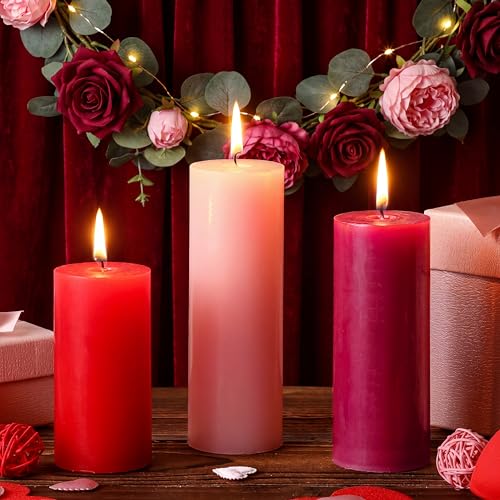 Image of Conelist 3 Pcs Red White and Blue Wax Candle 4th of July Unscented Dripless Pillar Patriotic Candles Smokeless Independence Day American Gifts for Dinner Party Decoration(Red Pink,2 Inch)