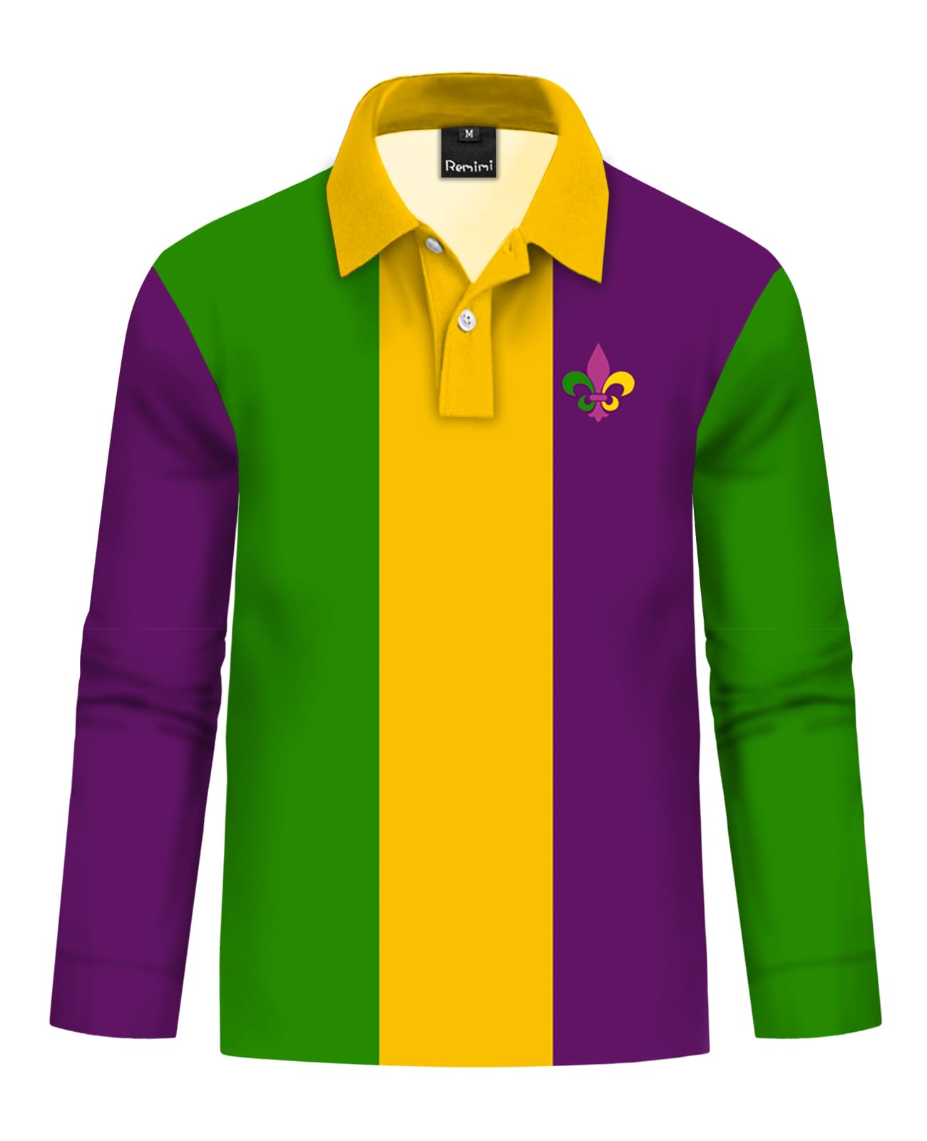 Remimi Kids Valentines Print Polo Shirt Mardi Gras Long Sleeve Collared Shirts 5-14 Years