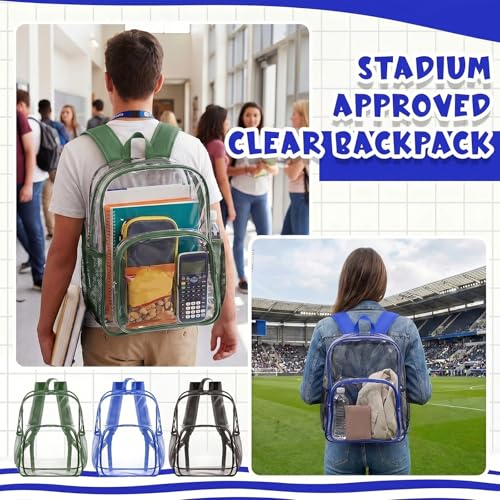 Image of Amylove 6 Pcs Clear Backpack bulk for Stadium Events Heavy Duty PVC Transparent Bookbag for College Workplace Security (15 Inches,6 Dark Colors)
