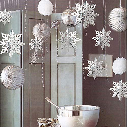 Martine Mall 12Pcs Christmas Winter Hanging Snowflakes Christmas Paper Snowflakes Ornaments Hanging Snowflakes Pendant Decoration for Xmas Tree New Year Party Winter Wonderland Decor Silver
