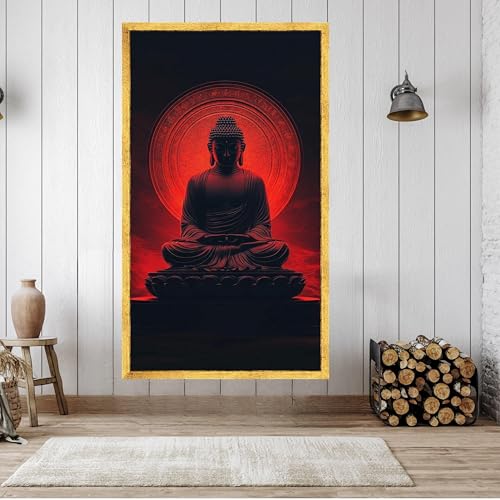 Statue de Bouddha toile zen lumineuse 70x130cm grand format pour mur