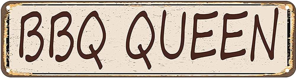 BBQ Queen Street Signs Aluminum Metal Plaque Rustic Tin Sign Retro Wall Decor 4x16 Inch