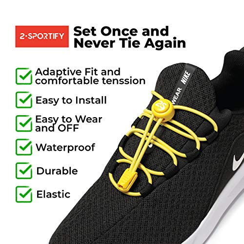 2SPORTIFY 2 Pack No Tie Shoelaces for Kids and Adults - Tieless Elastic Shoe lace with Lock for Sneakers Rubber - Round Shoe Laces (White-Blue)