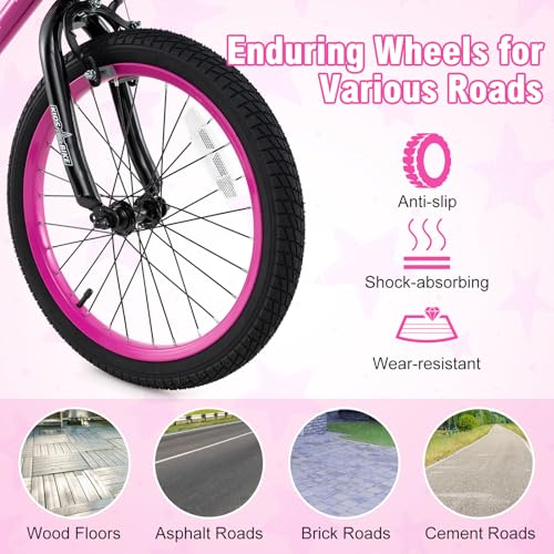 Image of BABY JOY Starry Kids Bike, 12 14 16 18 Inch Bicycle with Training Wheels, Storage Basket, Adjustable Handlebar & Seat, Handbrake & Coaster Brake, Girls Boys Bike