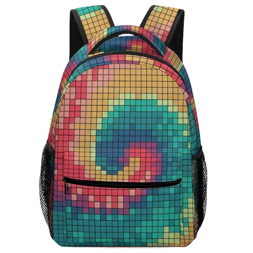 Pixel Colorful Tie Dye Style Backpack for Teen Kids, Travel School Backpack for Girls Boys Middle School Large Bookbag