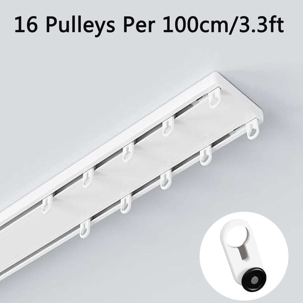 Double Row Curtain Track Ceiling Mounted, Silent Heavy Duty Curtain Track System, Sliding Rails for Curtains, Room Divider for Bedroom Living Room Hospital,White,1.4m(4.6ft)