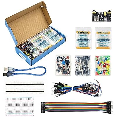REXQualis Electronics Basic Kit w/Power Supply Module, Breadboard, Jumper Wire, LED,Resistor,  with more than 300pcs sensors and components for fun and simple electronic projects.