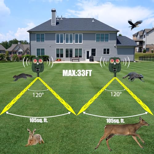 Animal Repeller Ultrasonic Outdoor,2 in 1 Solar Animal Repellent with USB Charging,IP65 Waterproof Deer Repellent Squirrels Cat Raccoon Deterrent,Hang/Insert Pest Repellent for Yard Lawn Orchard - Thumbnail 5