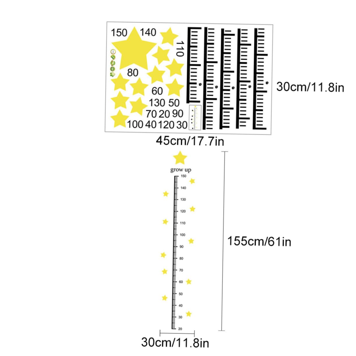 CIMAXIC Vinyl Height Wall Sticker Children's Room Decor Star Design Growth Chart for Kids