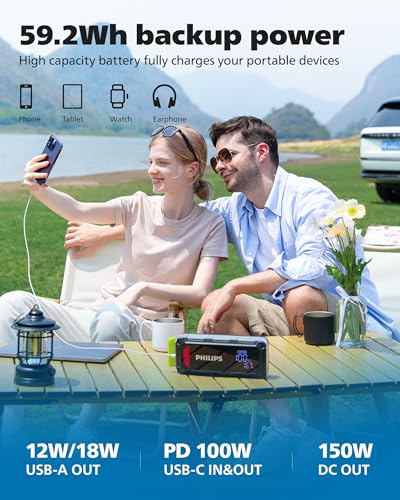 PHILIPS-2300A-Car-Battery-Jump-Starter-12V-16000mAh-Portable-Lithium-Jump-Starter-Battery-Pack-85L-Gas-6L-Diesel-Engine-with-100W-Quick-ChargeDC-OutputLED-ScreenLED-Light