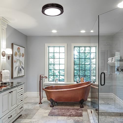Image of Akicon Ultra Quiet Bathroom Exhaust Fan with LED Light 80CFM 2.0 Sones Round Bathroom Ventilation Fan with Frosted Glass Cover (Oil Rubbed Bronze)