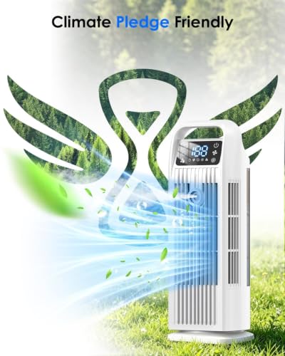 Image of Portable Air Conditioner, 4 in 1 Evaporative Air Cooler with Remote Control, 1200ML Water Tank, 120 Oscillating, 4 Speeds, 12H Timer, Mist Spray Tower Fan for Home Office, White