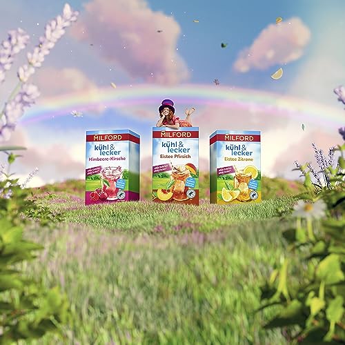 Milford kühl & lecker Himbeere-Kirsch | Ohne Kalorien | Ohne Zucker | Laktosefrei | Glutenfrei | vegan | 20 Teebeutel | 50 g