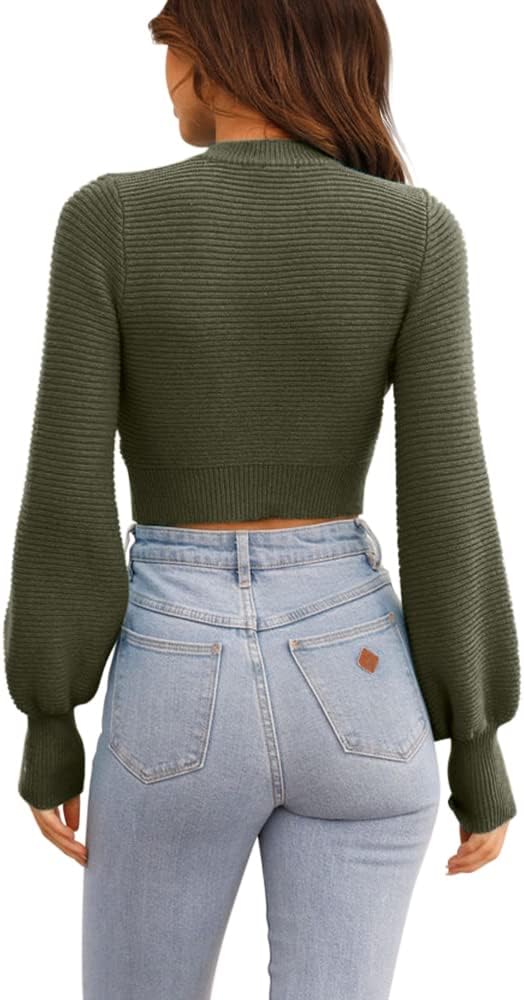 GeGekoko Womens Sexy Crew Neck Cropped Sweaters Ribbed Knit Long Sleeve Crop Tops Pullover - Image 5