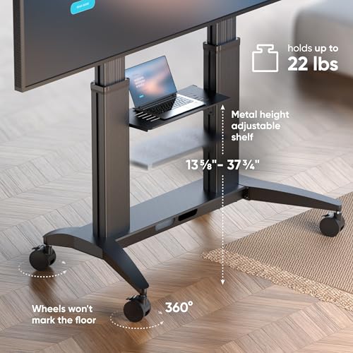 ONKRON Mobile TV Stand on Wheels for 70-110 Inch Screen, max Load 320 lbs, Heavy Duty TV Portable Stand, Height Adjustable, max VESA 1000x600, Aluminum TV Cart Rolling TV Stand with Shelf Black by ONKRON - Image 6