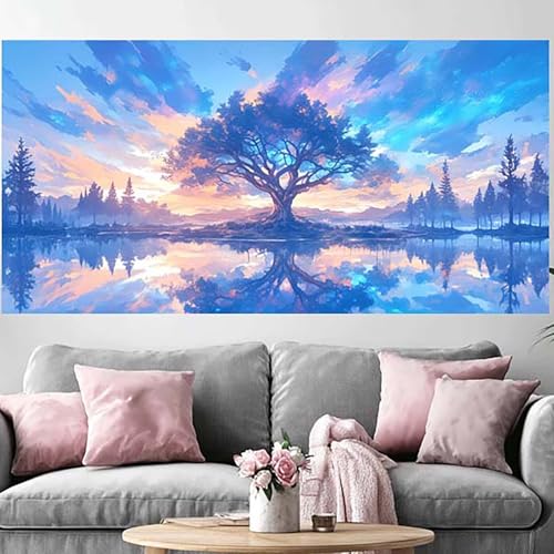 Diamond Painting Arbre de la Vie pour salon moderne, kit canevas géant 70x140cm décoration murale