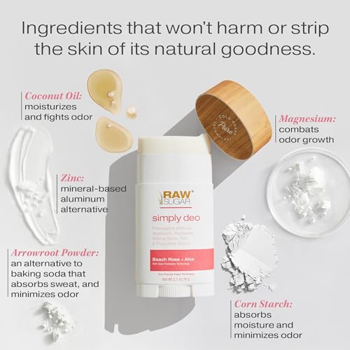 RAW SUGAR Aluminum Free Deodorant Stick, Simply Deo Bundle (Pack of 3) Whole Body Deodorant for Women & Men, Clean Formulated without Baking Soda, Talc & Parabens, Beach Rose + Aloe Scent - Thumbnail 3