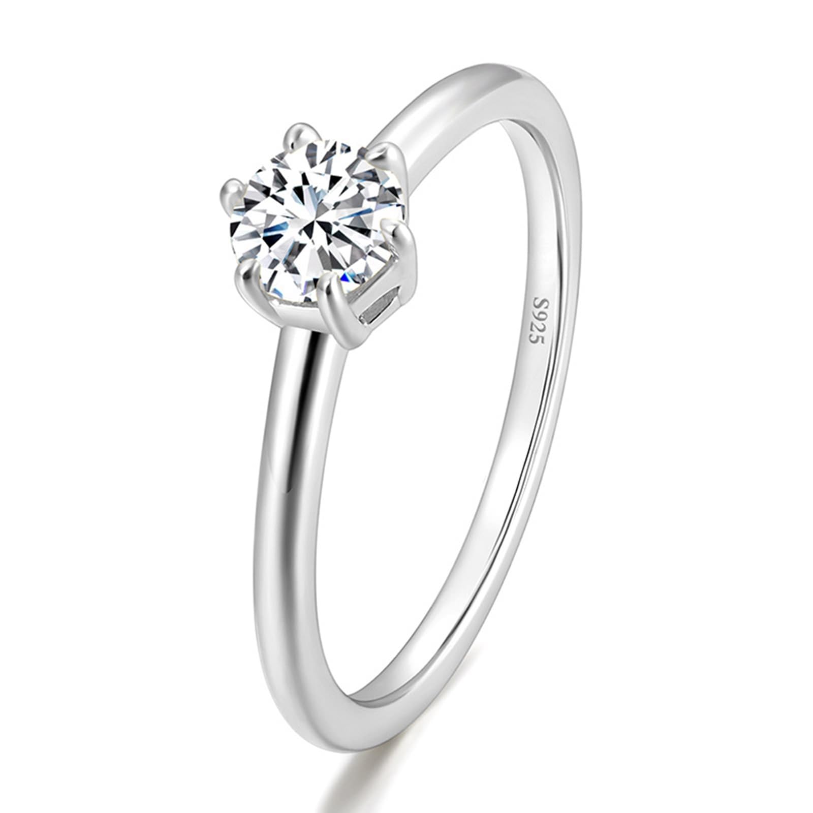 Fedi nuziali da donna in argento sterling 925, 6 griffe, solitario da 0,5 carati, con moissanite, anello da donna vintage, misura 54 (17,2)
