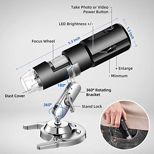 Stpctou Wireless Digital Microscope 50X-1000X Handheld Portable Mini Wifi Usb Microscope Camera With 8 Led Lights For Iphone/Ipad/Smartphone/Tablet/Pc-Black #TOP5