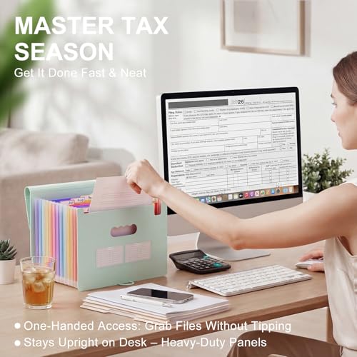 ThinkTex Accordion File Organizer, 12 - Pocket Expanding File Folders for Paper Receipts, Bills&Taxes Organizer, Letter/A4 Size Document Holder for School, Office, Home with tabs-Sage Green by ThinkTex - Image 5