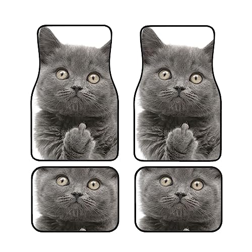 Lot de tapis de sol voiture universels et antidérapants avec motif chat rigolo