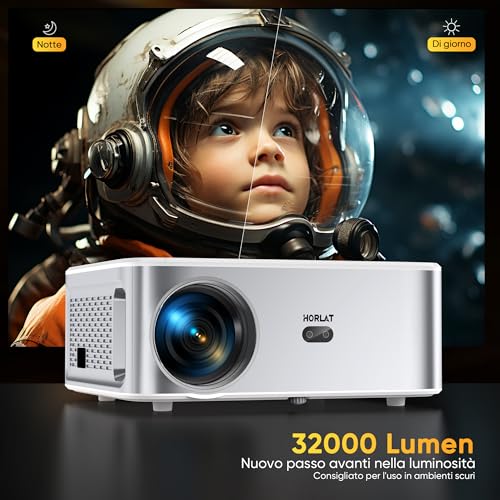 Beamer【1000 ANSI & Android Tv】 HORLAT Beamer 4K Heimkino, WiFi 6 Bluetooth Projektor, Auto/4P Trapezkorrektur 50% Zoom Projektor für Smartphone/TV Stick