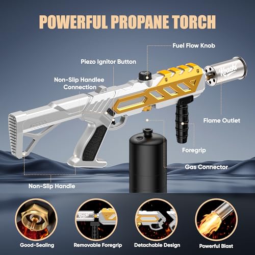Image of Koackl 25.8 inch CSA Propane Torch Gun 2372F Adjustable Flame BBQ Welding | Powerful Flamethrower Blow Torch, Instant Piezo Ignition, Ergonomic Grip; Weed Burner, Melts Ice; for Camping, Welding, DIY