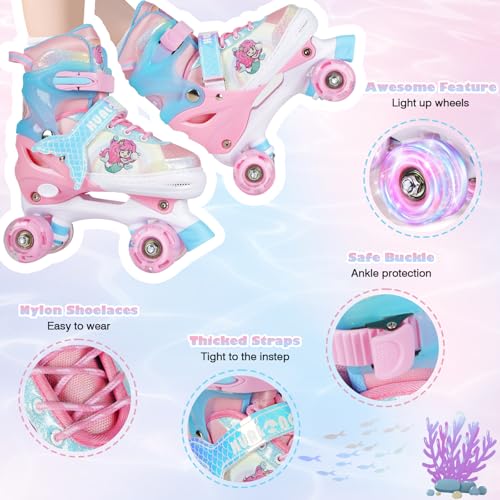 Kinder Rollschuhe-Verstellbare Rollschuhe für Mädchen und Jungen, Atmungsaktiv Kinderrollschuhe mit Rollen, Verstellbare Kinderrollschuhe für Mädchen, Jungen, Kinder, Anfänger (Pink, M)