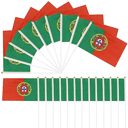Portugal Flag 20Pcs, 14x21cm Mini Hand Waving Flags Banner Portugal Flags Pocket National Flags Small Bunting Flags on Sticks for Sporting Events Party Decorations World Cup Football Match