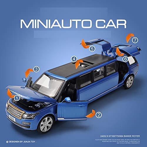 Image of FEXXA 1:32 Scale Long Range Rover Die-Cast Metal Car with Sport car Openable Doors Light and Sound,Pull Back Function Indoor Outdoor Toy for Kids (Blue)