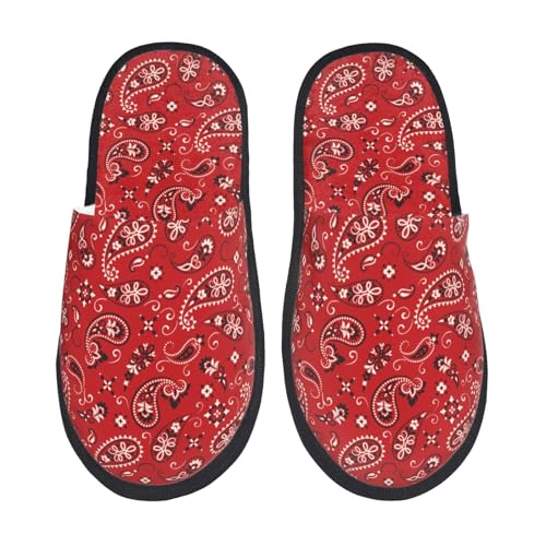Red Paisley Floral Print Women'S Fuzzy Slip On Indoor Outdoor Winter House Slippers