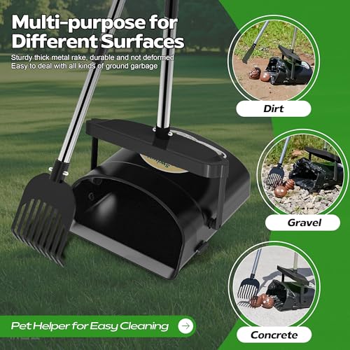 Image of UPSKY 33.4 inch Dog Pooper Scooper Swivel Bin & Rake Kit with 100 Waste Bags | Long Handle Heavy Duty Pet Poop, Stainless Steel, Easy to Install, Odor-proof Lid for All Dog Sizes-Yard /Lawn /Outdoor Use