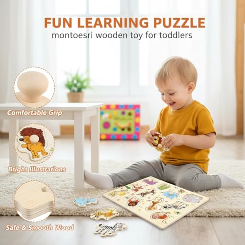 Miniatura 3 de Vaeiorp 1 Pcs Puzzle De Madera Encajable Juguete De Madera Con Animales De La Selva, Para Niños Y Niñas, Bebés A Partir De 1 Año, 2 Y 3 Años