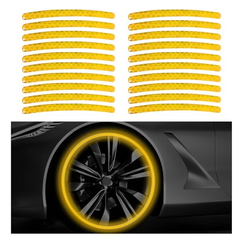Yourkar 20 PCS Car Wheel Reflective Stickers, Anti-Scratch Night Safety Warning Tape Stripe Sticker, Exterior Fluorescent Decorative Tire Rims Decal for Vehicles, Car Accessories (Yellow)